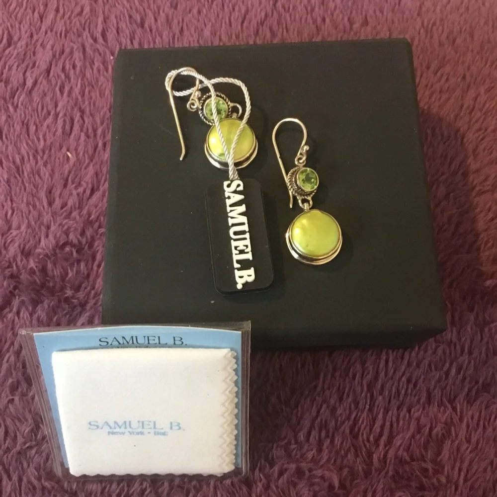 New Artisan By Samual B 925 Natural Green Mabe Pearl & Peridot Gemstones Earring - Picture 4 of 10